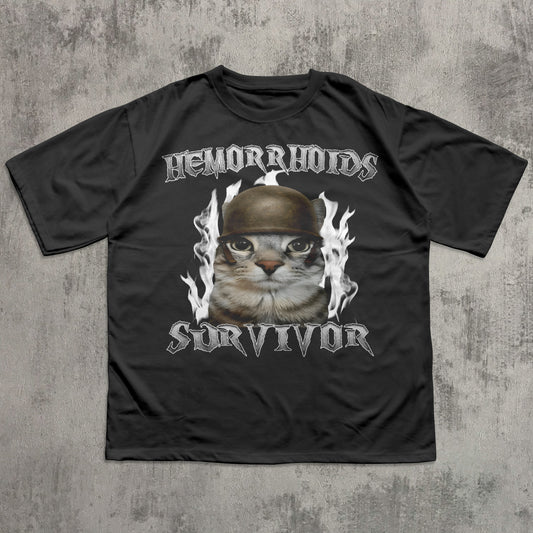 Hemorrhoids Survivor Funny Cat Meme T-shirt, Silly Cats Shirt