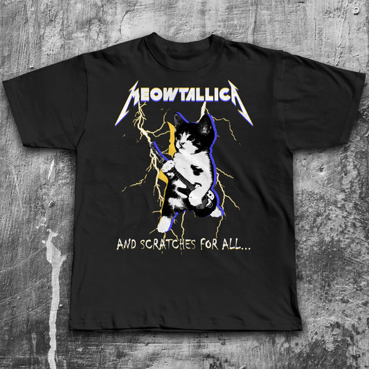 Meowtallica and Scratches for All  Funny Cat Meme T-Shirt