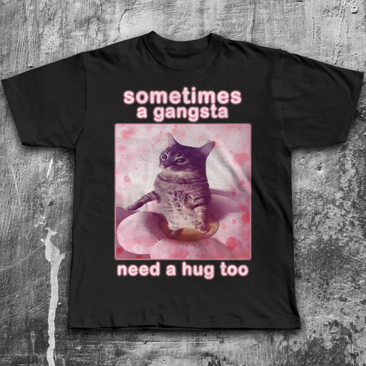 Sometimes a Gangsta Need a Hug too Funny Cat Meme T-shirt