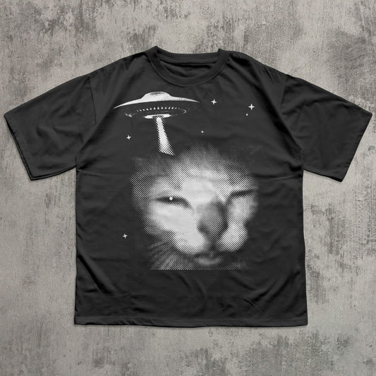 Y2k Alien Cat T-shirt, 2000s Vintage Graphic Tee, 90s Retro Shirt, Silly Cats Tshirt