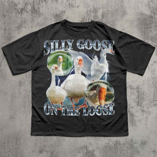 Silly Goose On The Loose Funny Meme T-shirt, Goose Lover Shirt, 90s Retro Bootleg Tshirt
