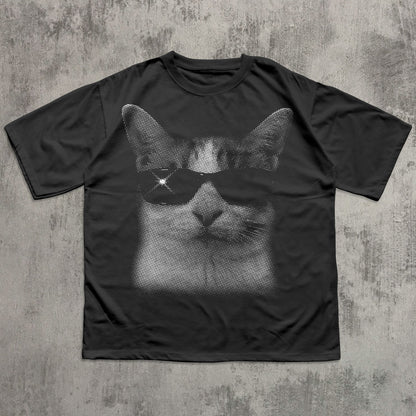 Y2k Cat With Sunglasses T-shirt, 2000s Vintage Graphic Tee, 90s Retro Shirt, Silly Cats Tshirt