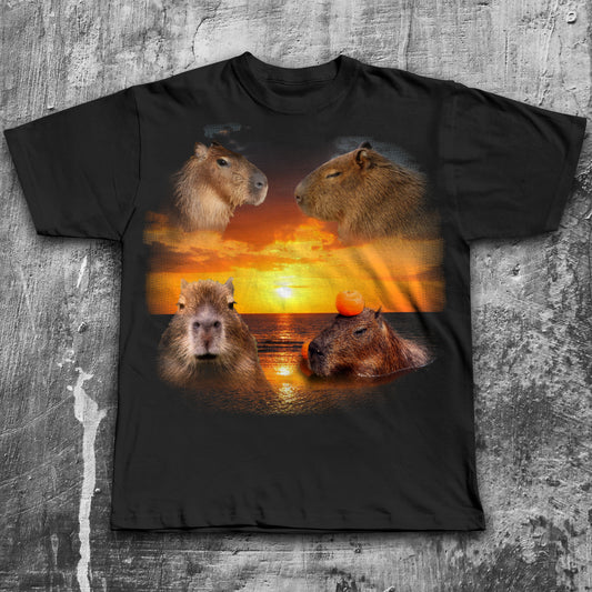Funny Capybara Sunset Meme T-shirt