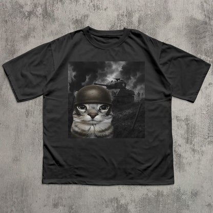 Cat in Battlefield Funny Meme Shirt, Stupid Gifts, Silly Cats T-shirt, Kitten Soldier Tshirt, Weird Shirts