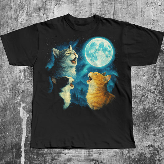 90s Retro Cats Meowing to the Moon T-shirt, Graphic Tee