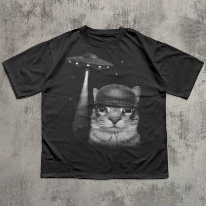 Alien Invasion Funny Cat Meme T-shirt, Silly Cats Shirt, Weird Shirts