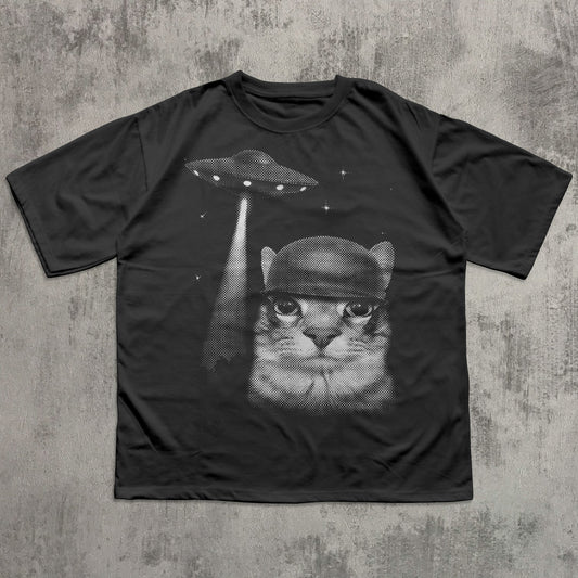 Alien Invasion Funny Cat Meme T-shirt, Silly Cats Shirt, Weird Shirts