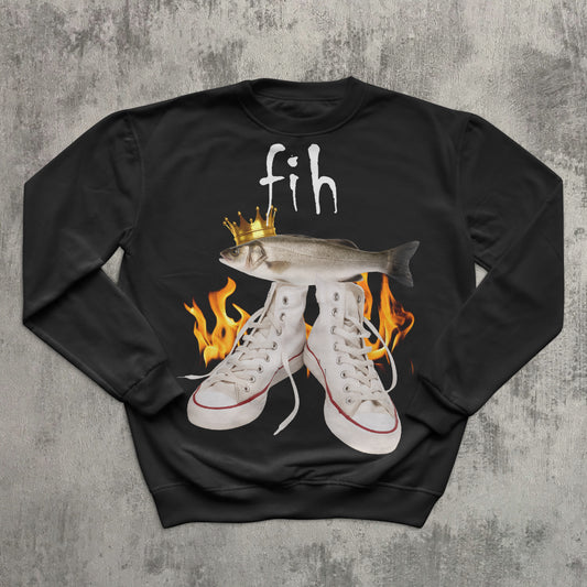 Fih Funny Meme Sweatshirt, Fish Sweatshirts, Unhinged Clothes, Ironic Tops, Stupid Gifts, Weird Top, Brainrot Sweater, Silly Sweaters