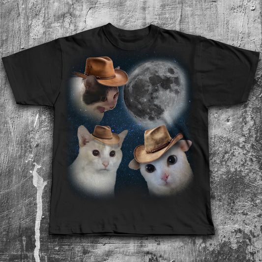 90s Vintage Retro Moon Three Cat Funny Meme Shirt