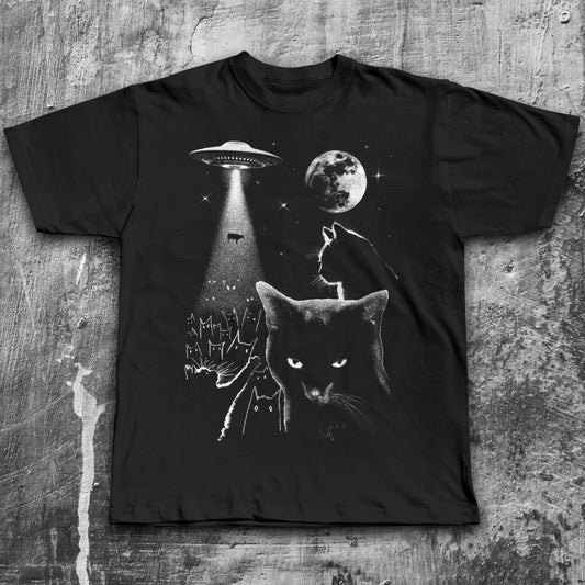 Cats Moon Cow Abduction Funny Meme T-shirt