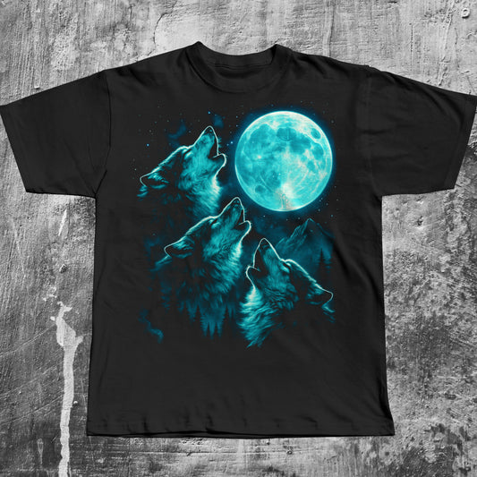 90s Retro Wolves Howling at the Moon T-shirt, Vintage Graphic Tee