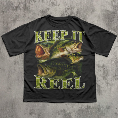 Keep It Reel Funny Bass T-shirt, Fisherman Shirts, Fish Lover Tee, Bootleg Retro Shirt