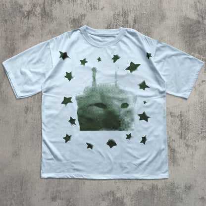 funny alien cat graphic t-shirt