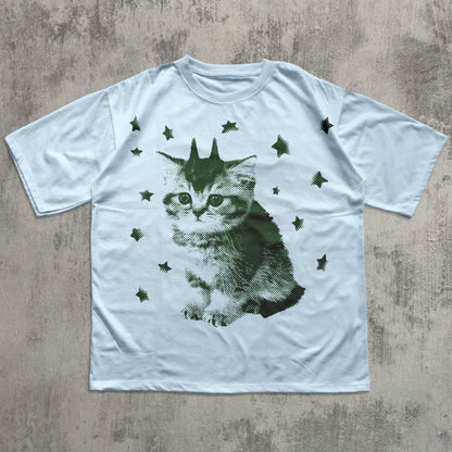 y2k funny alien cat meme t-shirt