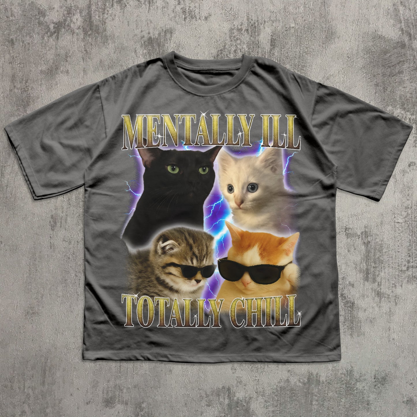 Mentally Ill Totally Chill Funny Cats Shirt, Vintage Graphic Cat T-shirt, 90s Retro Bootleg Tee