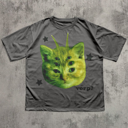 Vorp Funny Alien Cat Meme T-shirt, Silly Cats Shirt, Stupid Shirts, Unhinged Clothes, Brainrot Tee