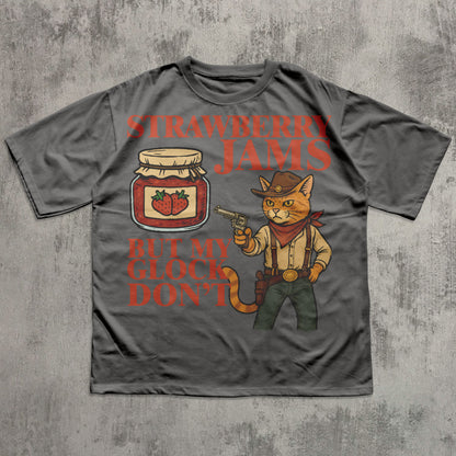 Strawberry Jams But My Glock Don't Shirt, Funny Cat Meme T-shirt