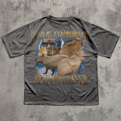 Sad Is Temporary Slay is Forever 90s Retro T-Shirt, Vintage Capybaras Shirt