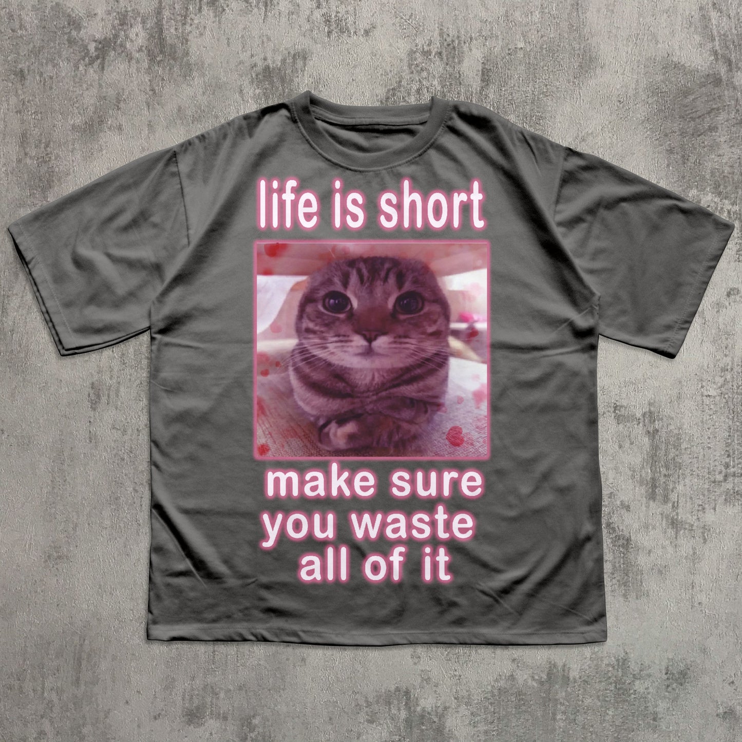 Life is short make sure you waste all of it Funny Cat Meme T-shirt