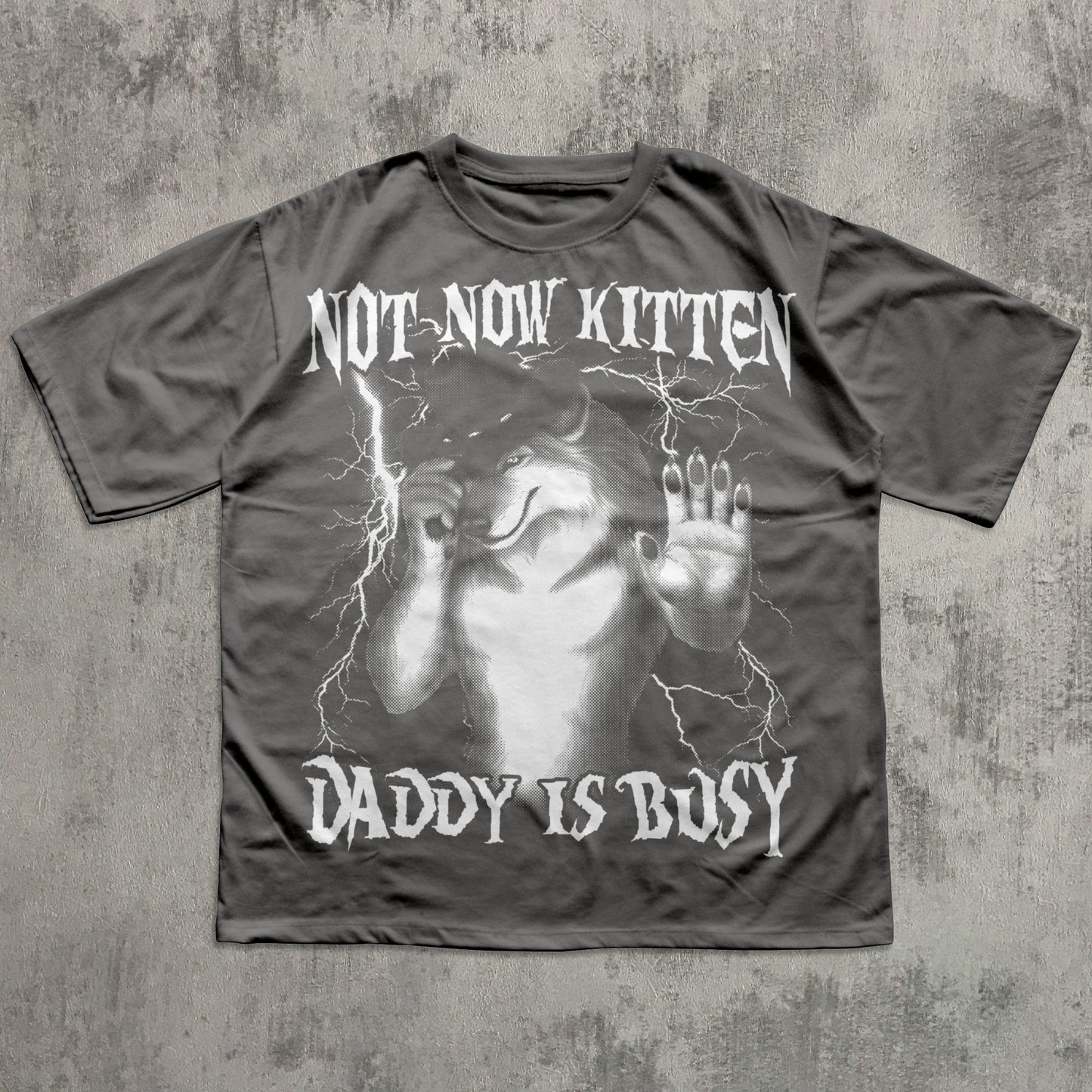 Funny Gray t-shirt with graphic design and text on a textured gray background