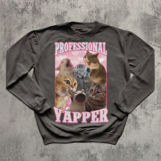Professional  Yapper Funny Cat Sweatshirt, Yapping Cats Meme Tops, Ugly Sweater, Yapper Kitten Sweatshirts