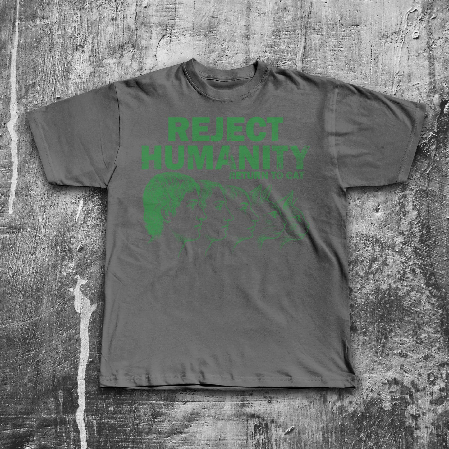 Reject Humanity Return to Cat Shirt, Weird Graphic Tee, Feline Evolution Meme T-Shirt, Gift for Men and Women, Ironic Shirts,