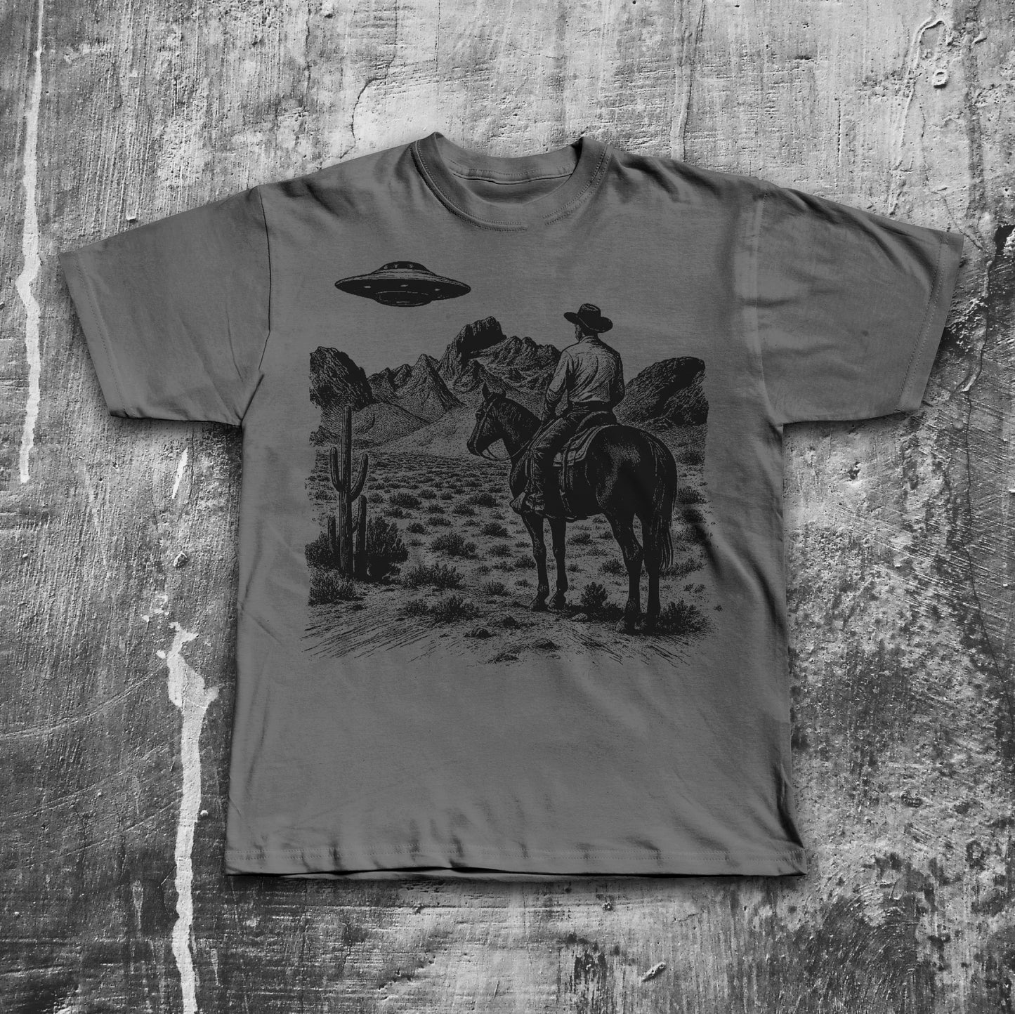 Western Cowboy UFO Tshirt, Vintage Cowboy Alien T-shirt