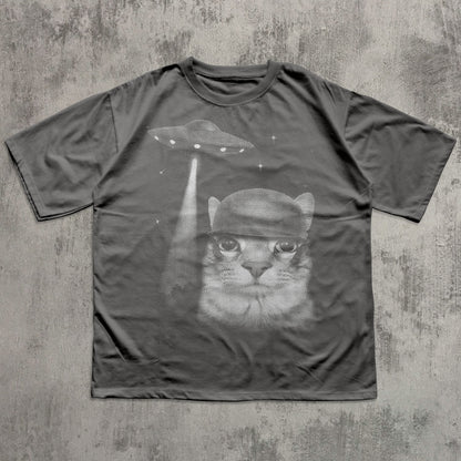 Alien Invasion Funny Cat Meme T-shirt, Silly Cats Shirt, Weird Shirts