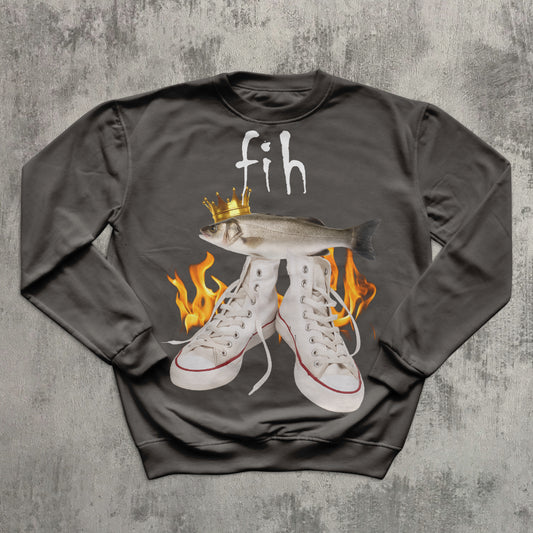 Fih Funny Meme Sweatshirt, Fish Sweatshirts, Unhinged Clothes, Ironic Tops, Stupid Gifts, Weird Top, Brainrot Sweater, Silly Sweaters