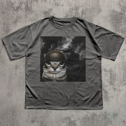 Cat in Battlefield Funny Meme Shirt, Stupid Gifts, Silly Cats T-shirt, Kitten Soldier Tshirt, Weird Shirts
