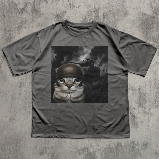 Cat in Battlefield Funny Meme Shirt, Stupid Gifts, Silly Cats T-shirt, Kitten Soldier Tshirt, Weird Shirts