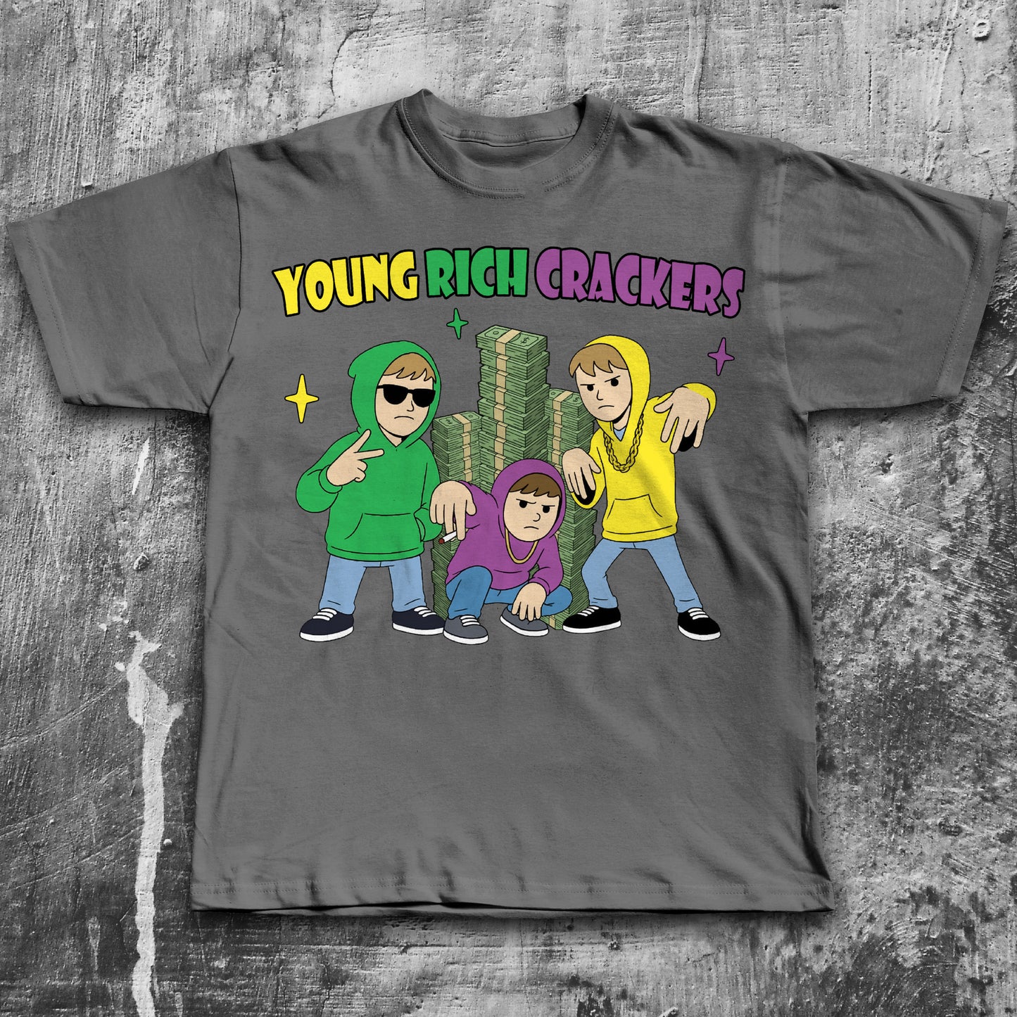 Young Rich Crackers Funny Cartoon T-shirt, Meme Shirts, Unhinged Clothes