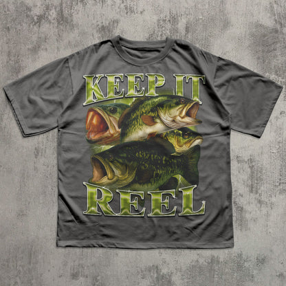Keep It Reel Funny Bass T-shirt, Fisherman Shirts, Fish Lover Tee, Bootleg Retro Shirt