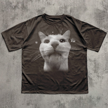 Y2k Retro Freaky Cat T-shirt, Vintage Graphic Tee, Silly Cats Shirt