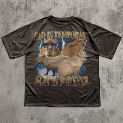 Sad Is Temporary Slay is Forever 90s Retro T-Shirt, Vintage Capybaras Shirt
