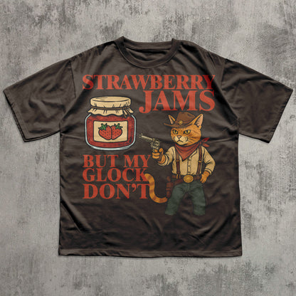 Strawberry Jams But My Glock Don't Shirt, Funny Cat Meme T-shirt