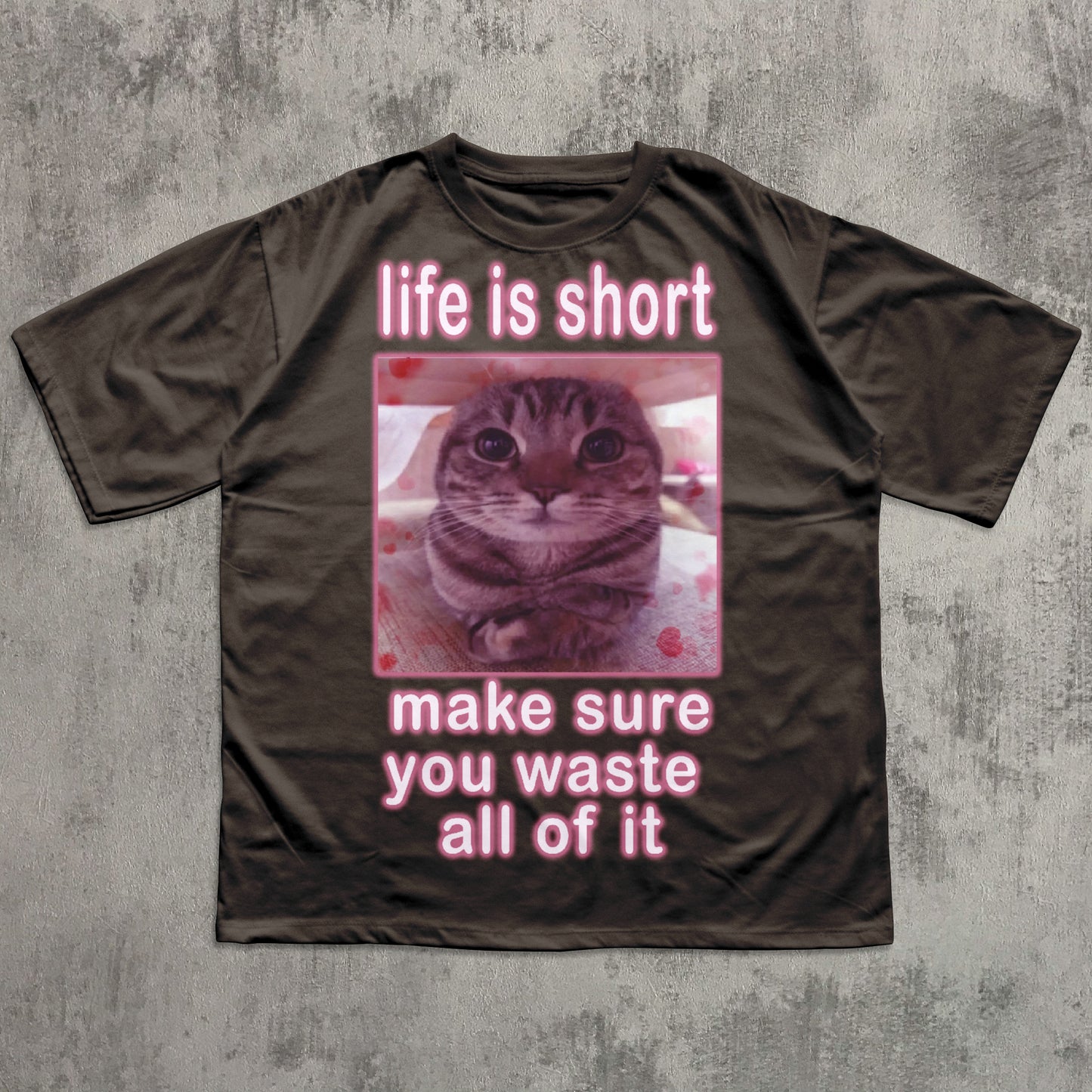 Life is short make sure you waste all of it Funny Cat Meme T-shirt