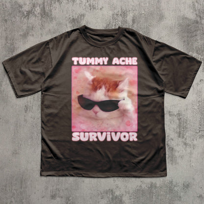 Tummy Ache Survivor Funny Cat Meme T-shirt