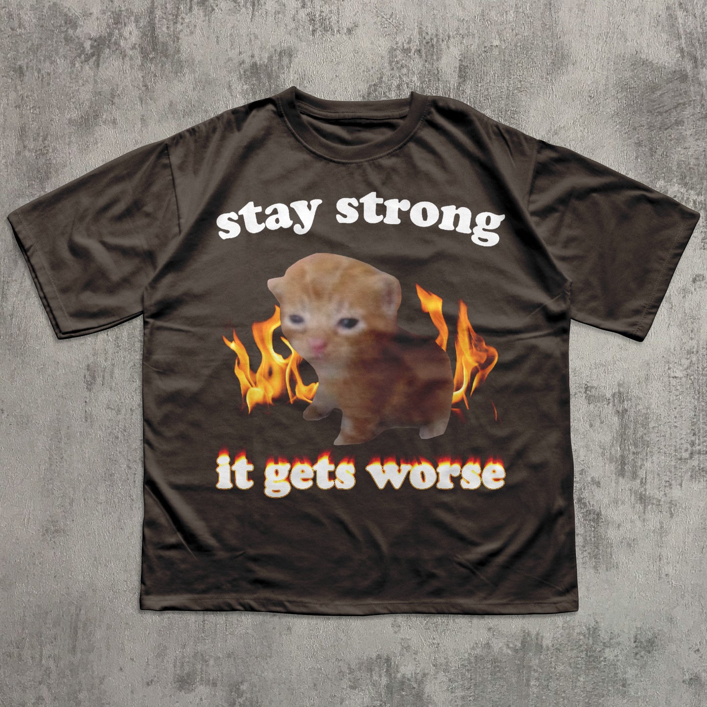 Stay Strong It Gets Worse Funny Cat Meme T-shirt, Silly Cats Shirt, Kitten Tee, Brainrot Clothes