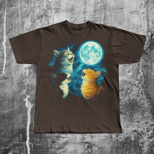 90s Retro Cats Meowing to the Moon T-shirt, Graphic Tee