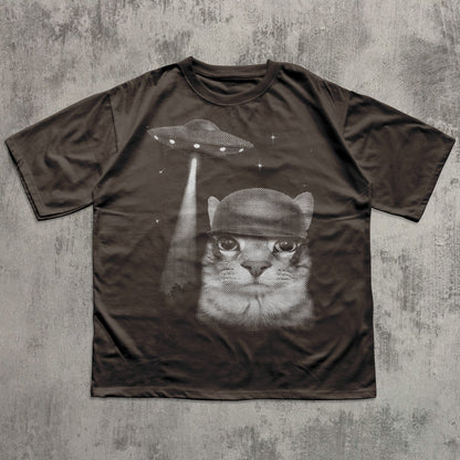 Alien Invasion Funny Cat Meme T-shirt, Silly Cats Shirt, Weird Shirts