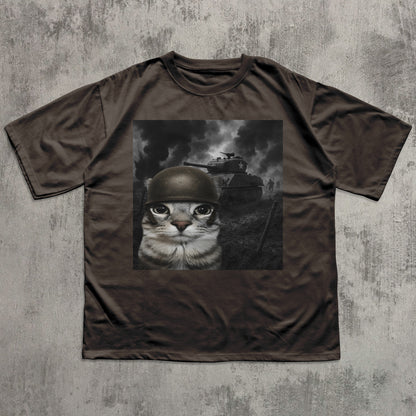 Cat in Battlefield Funny Meme Shirt, Stupid Gifts, Silly Cats T-shirt, Kitten Soldier Tshirt, Weird Shirts