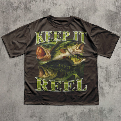 Keep It Reel Funny Bass T-shirt, Fisherman Shirts, Fish Lover Tee, Bootleg Retro Shirt