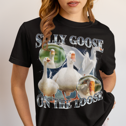 Silly Goose On The Loose Funny Meme T-shirt, Goose Lover Shirt, 90s Retro Bootleg Tshirt