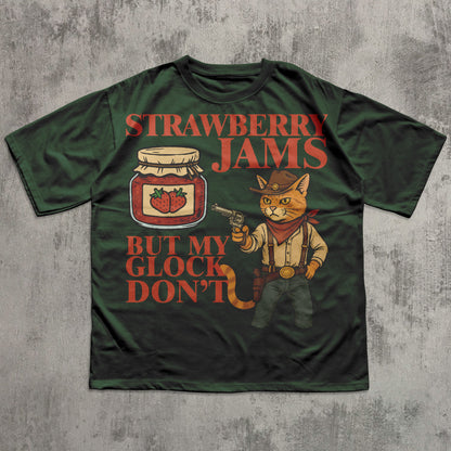 Strawberry Jams But My Glock Don't Shirt, Funny Cat Meme T-shirt