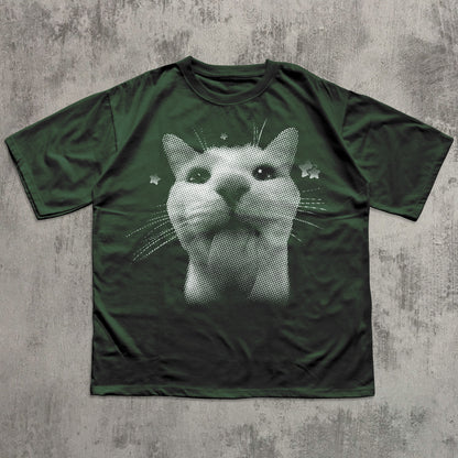 Y2k Retro Freaky Cat T-shirt, Vintage Graphic Tee, Silly Cats Shirt