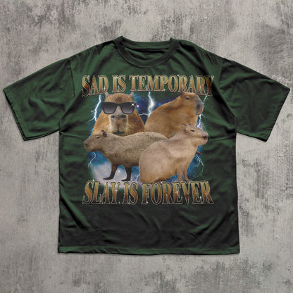 Sad Is Temporary Slay is Forever 90s Retro T-Shirt, Vintage Capybaras Shirt