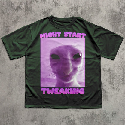Might Start Tweaking Funny Cat Meme T-shirt, Brainrot Shirts