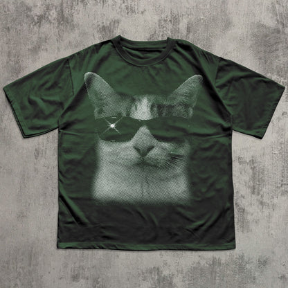 Y2k Cat With Sunglasses T-shirt, 2000s Vintage Graphic Tee, 90s Retro Shirt, Silly Cats Tshirt