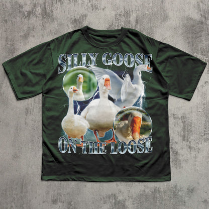 Silly Goose On The Loose Funny Meme T-shirt, Goose Lover Shirt, 90s Retro Bootleg Tshirt